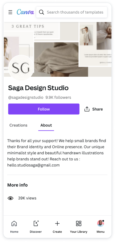 Creators profile page